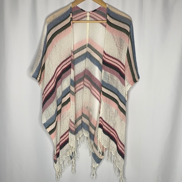 AEO Striped Fringe Poncho - Picture 3 of 7